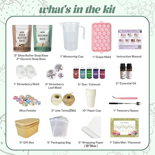 PIUH Grape & Strawberry Soap Making Kit for Adults Beginners Making Soaps | DIY Fruit Soaps, Grape & Strawberry Soap Making Supplies, Grape & Strawberry Soap Mold, Soap Base and Supplies