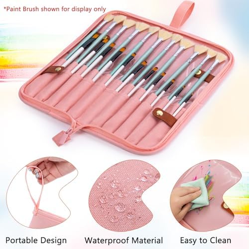 Paint Brush Holder Case for Artists with 22 Slots, Brush Organizer with Pop-Up Stand, Travel Paintbrush Storage Bag for Acrylic Oil Watercolor, Zippered Art Brush Cover (Brushes Not Included)