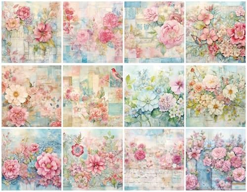 Vintage Floral Scrapbook Paper Pad Color Patterned Paper 6×6,24 Sheets Single-Sided Flower Scrapbooking CardStock Papers Pad for Holiday Cardmaking DIY Origami Journaling.