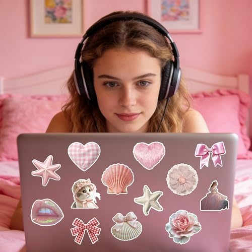 115PCS Pink Aesthetic Stickers - Vintage Coquette Style, Waterproof Vinyl Decals Cute Bow Tie Stickers Disco Ball, Decorative Stickers for Water Bottles, Laptop, Scrapbook (115pcs Coquette Stickers)