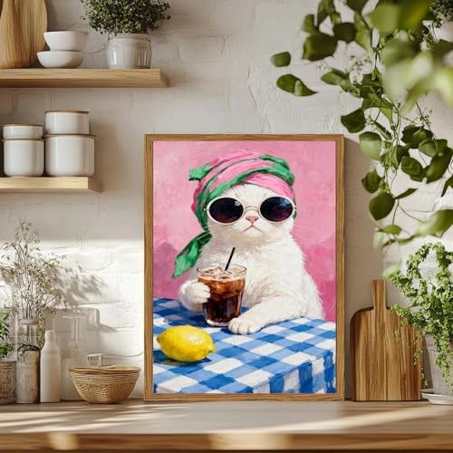 Cat Diamond Art Kits for Adults Round Diamond Painting 12x16 Inch