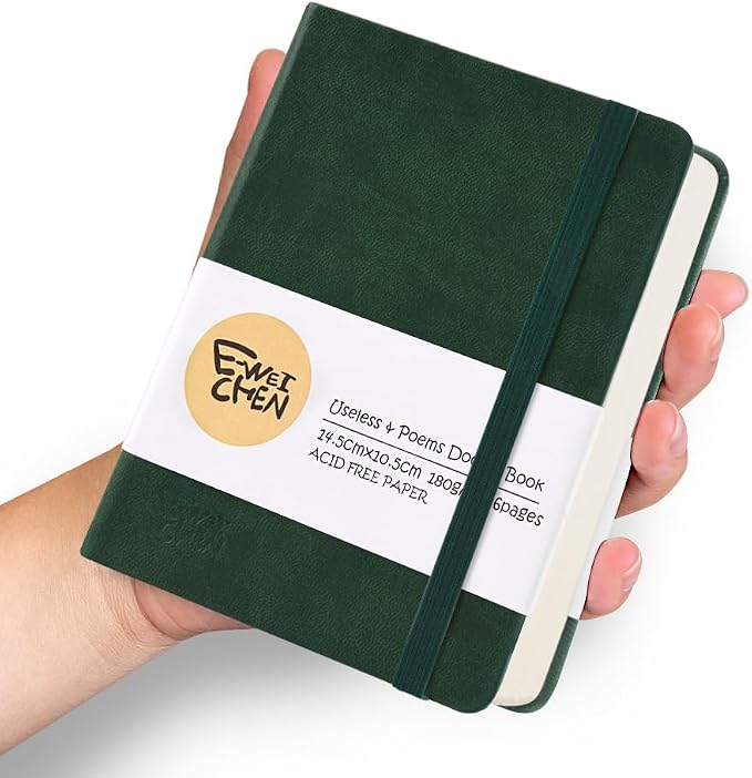 5.7x4.1in Hardcover Blank Sketchbook for Drawing 180gsm 96Pages,Dark Green