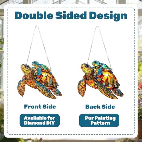 CRZMODE Turtle Diamond Art Hanging Kit for Adults, Turtle Pendant Diamonds Painting Art Kit, Special Crystal Diamond Art Painting Pendant Ornament, Craft Gift for Women Home Window Decor