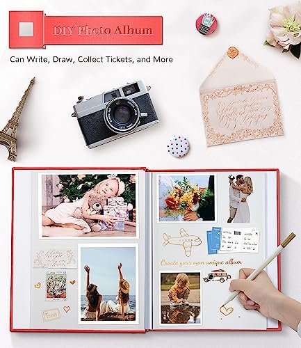 Artfeel Photo Album Self Adhesive Scrapbook Album for 3x5 4x6 5x7 8x10 Pictures,40 Pages Linen Cover with Display Window DIY Photo Book,Ideal Gifts for Family Travel Wedding Baby