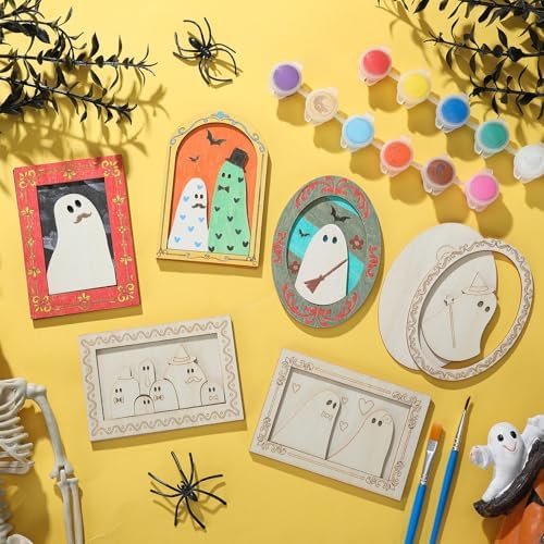 Simgoing 12 Set Adult Halloween Craft, Wood Ghost DIY Frame, Funny Style