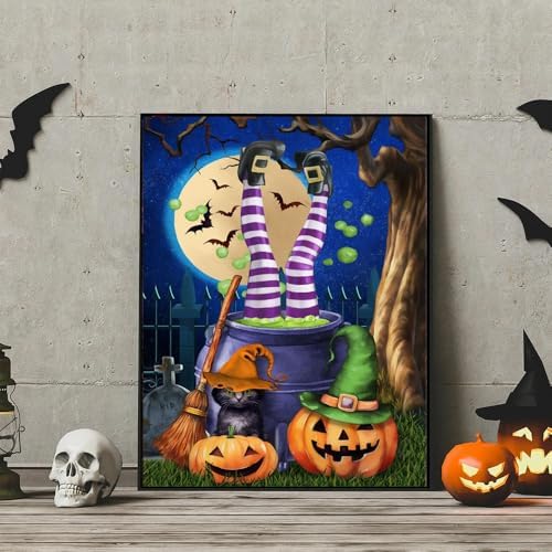 VIGEGU Halloween Diamond Art Kits for Adults Beginners,Witch Diamond Painting Kits for Adults,5D Full Drill DIY Diamond Dot Gem Art Kit Wall Home Decor Arts Craft 12x16 inch