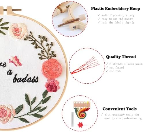 Topapfo Funny Embroidery Kit for Beginners Adults, Stamped Embroidery Pattern Cross Stitch Kits Needlepoint with Hoop Threads Needles Tools