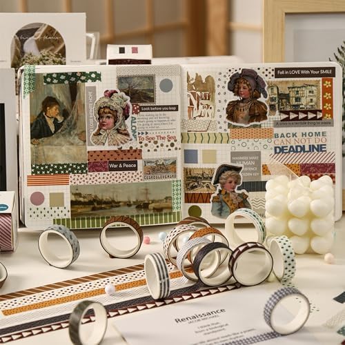 YUBBAEX 20 Rolls Basic Patterns Washi Tape Set Skinny Masking Creative Decorative Tapes, Designer's Selection (Collection 3-Elegance)
