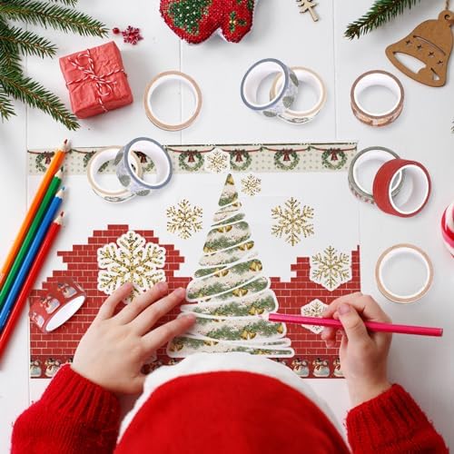 Whaline 12 Rolls Christmas Vintage Washi Tape Santa Claus Snowman Xmas Tree Bell Washi Tape Masking Decorative Party Gift Paper Tape for DIY Craft Scrapbook Decor Party Favor Supplies
