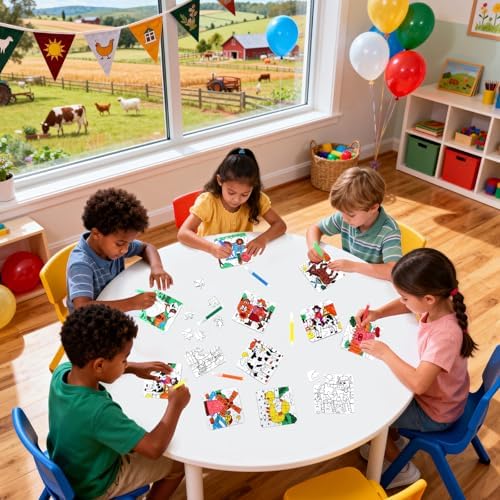 24 Sets Farm Animals Toddler Puzzles Ages 2-4 Bulk, Farm Party Favors Crafts DIY Paper Jigsaw Kit with Cow Dog Sheep, Fall Art Coloring Blank Puzzle for Classroom Gift Birthday Fun Games Toys Supplies