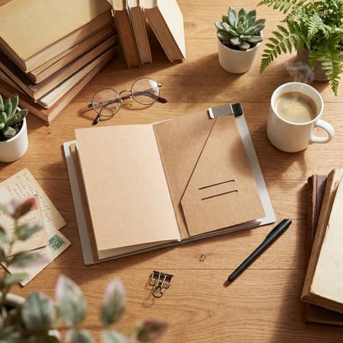 Thenshop Leather Travel Notebook 3 Inserts,White,A5 Size