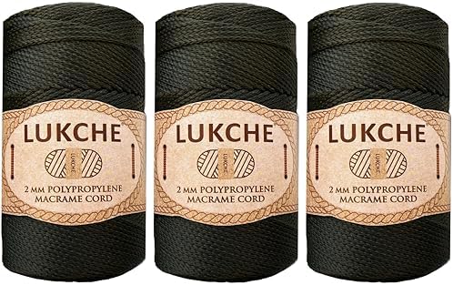 Polyester Macrame Cord 2mm x 251 Yards, 100% Polypropylene Premium Macrame Rope, Colorful Yarn Crochet Macrame Bag Craft for Wall Hangers, Bags, Bottom Plates, Carpets (Olive Green, 3 Skein)
