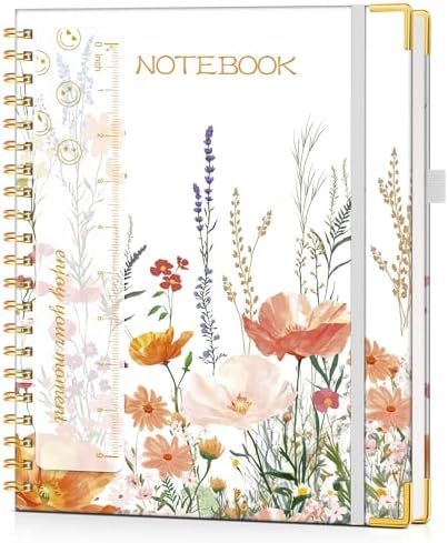 Hardcover Spiral Notebook Journal 8.5” x 11”, A4 Large Cute Notebooks for Women Men, Lined College Ruled Notebook, 100 GSM Paper, Spiral Bound Journals for Work School Note Taking Business, Petite Blooms