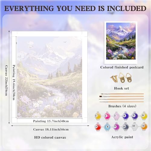 Alptiny Mountain Landscape Paint by Numbers Kit for Adults Beginner, Mountain Wildflowers Paint by Number Kits, DIY Nature Oil Painting Kit for Relaxation & Home Decor, 16x20 Inch