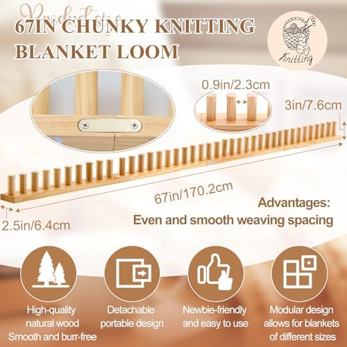 Novabright 67'' Extra Large Chunky Knitting Loom Knitting for Blanket Making 2 in 1 Making Loom for DIY Throw Blankets Adjustable Size Chunky Knit Foldable Weaving Kit for Beginner Yarn Craft