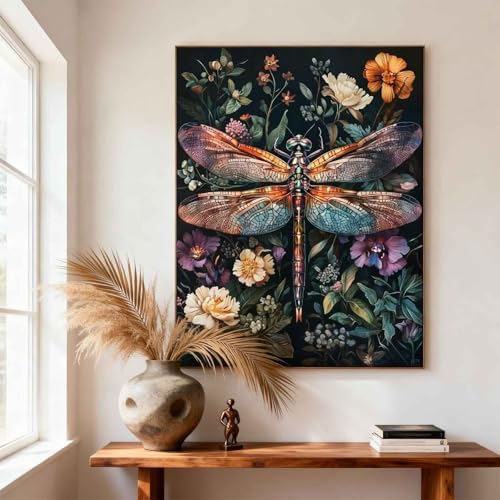 Amphol DIY Paint by Numbers Kit for Adults Beginner - 16”x20” Vintage Dragonfly DIY Paint by Numbers on Canvas, Oil Painting Kit for Home Decor, Creative Stress Relief Art Project (Without Framed)