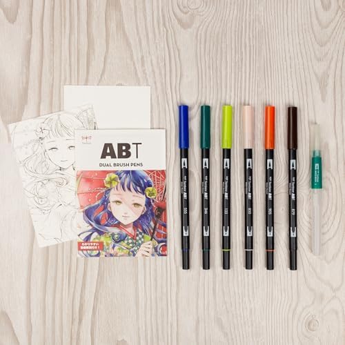 Tombow 72562 Dual Brush Pen Art Markers, Manga Illustration, Wind 6-Pack