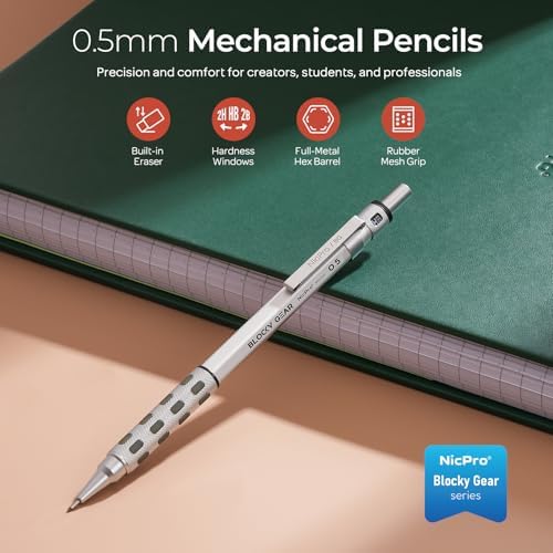 Nicpro Blocky Gear 0.5 mm Mechanical Pencil Set in Case