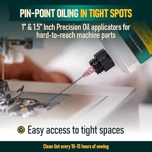 Lange & König 3.4 Oz Sewing Machine Oil Set Including 1" & 1.5" Precision Oil Applicators & 5X Specialized Deep Cleaning Brushes - Sewing Supplies, Sewing Products (Crystal Clear)