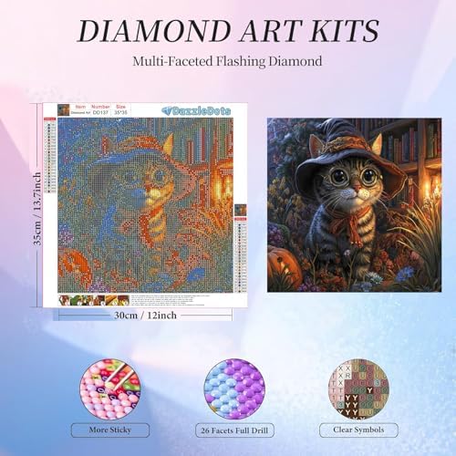 Hallloween Cat Diamond Art Kits for Adult Round Diamond Painting 14x14Inch