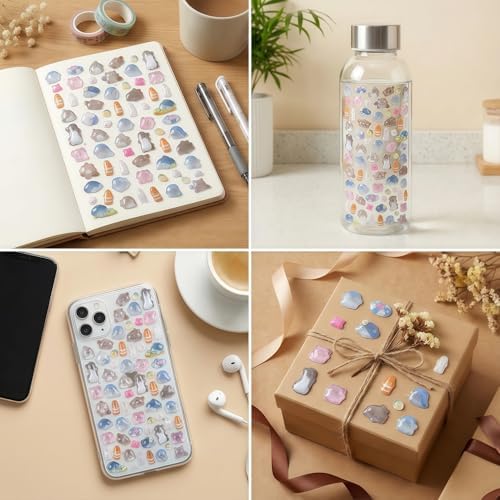 【4 Sheets】 Airy 3D Puffy Stickers, Resin Decorative Stickers, Cute Small Stickers for Kids，Girls, Adults, Reusable Tiny Stickers for Phone Case, Notebook - Perfect for Craft and GIF (Dreamy)
