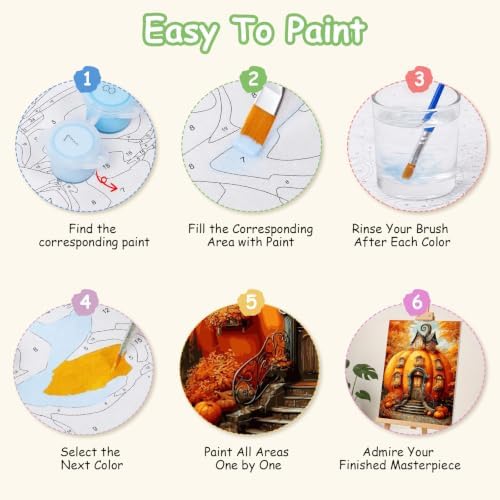 Spandrel Pumpkin House Framed Paint by Numbers Kit for Adult, Halloween Adult Paint by Number Kits on Canvas, DIY Acrylic Oil Easy Autumn Painting by Numbers Fall for Home Wall Decor, 8x12in