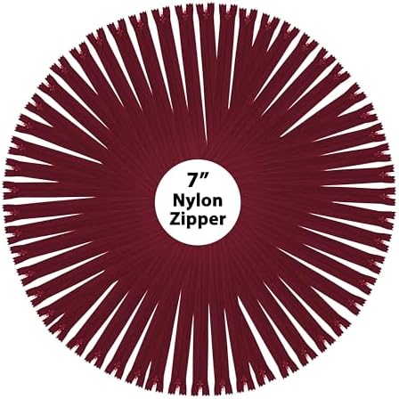 Mandala Crafts 100 PCs Burgundy Closed-End 7 Inches Nylon Zipper for Sewing