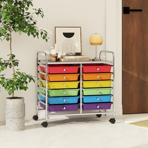 COSTWAY 12-Drawer Rolling Storage Cart, Utility Storage Organizer Cart