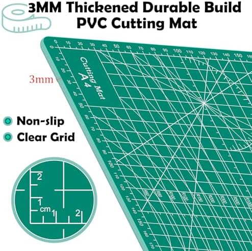 Self Healing Cutting Mat,12in x 9in Sewing Mat for Craft Small Rotary Cutting Board Double Sided 3MM Thickened Sewing Measuring Board for Quilting Craft Hobby Fabric Precision Modeling Projects(A4)