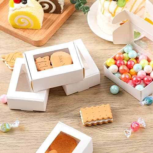 Zonon 30 Pcs Soap Boxes for Homemade Packaging, Mini Kraft Boxes with Window for Bakery Candy Soap Making Gift Packaging, 3.7x2.6x1.4 Inch (White)