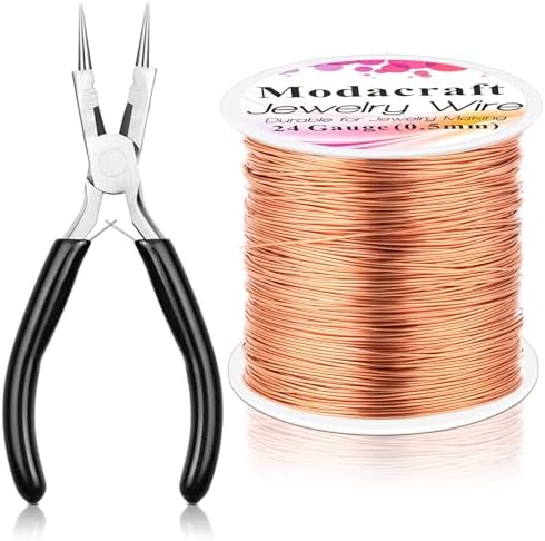 Modacraft 24 Gauge Copper Wire for Jewelry Making - 214FT/0.5mm Tarnish-Resistant Craft Wire with Multi-Functional Pliers - Perfect for DIY Jewelry, Wire Wrapping, Gardening, and Artistic Projects