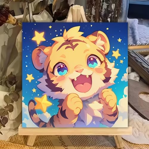 XTCIXAL Paint by Numbers Kit for Kids with Frame, Tiger, 8X8 inch