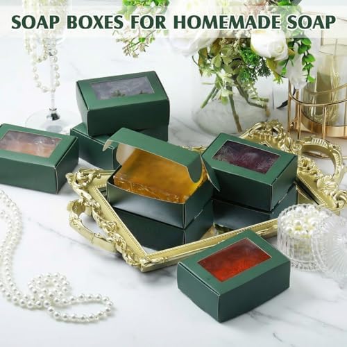 Zonon 30 Pcs Mini Kraft Soap Boxes with Window Homemade,Green