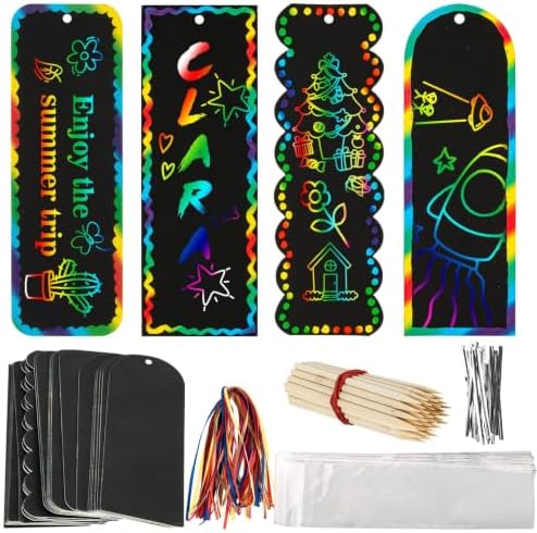 MAQIHAN 36 Sets Scratch Art Bookmarks - DIY Rainbow Bookmark Kit with Tools