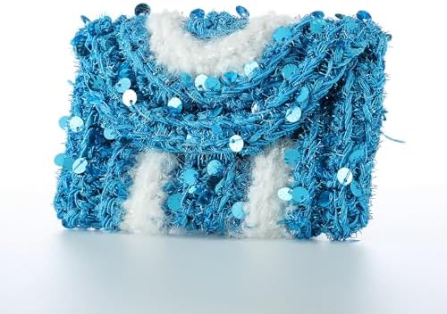 Artisanal Yarn Collection Multifiber Fancy Yarn for Knitting Crocheting Crafts DIY, Set of 3 Rolls (Sky Blue Shell Sequins)