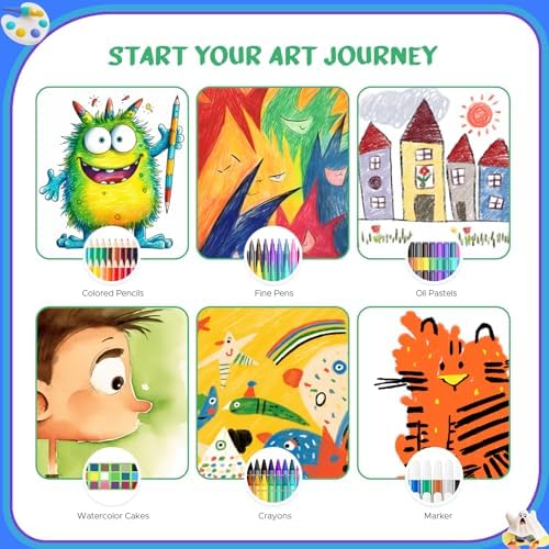 homicozy Art Supplies for Kids Ages 4-12,Mermaid Drawing Sets Art Case,Coloring Kits with Double Sided Trifold Easel,Crayon,Colored Pencil,Marker,Coloring Book,Drawing Stuffs Gifts for Girls Age 4-6-8