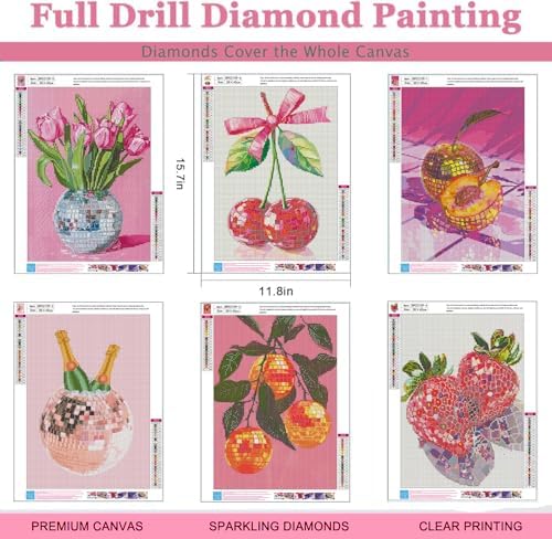 AIBOERL 6 Pack Diamond Art Kits for Adults,Disco Fruit Diamond Painting | Round Drill Disco Fruit Diamond Painting for Beginners DIY Rhinestone 5D Diamond dots(Gemstone Craft)Wall Art Gift 12x16IN