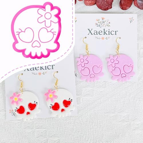 Xaekicr Heart Skull Polymer Clay Cutters for Earrings – 1pc Cute Skull Clay Earring Cutters, Polymer Clay Molds, Halloween Clay Tools