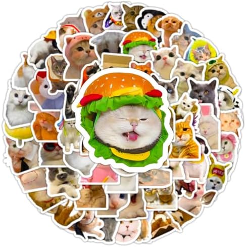 DothRayan Cat Stickers, 100 Pcs Fun Cat Waterproof Stickers, Vinyl Stickers for Water Bottle, Laptop, Phone Stickers for Kids Teens Girls Adults
