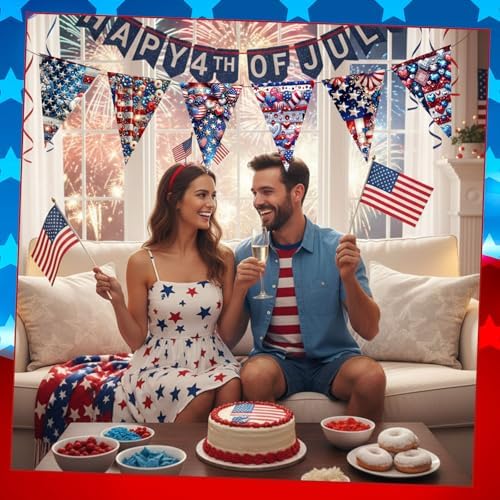 HunnmingRe 20 Pcs 10x10'' Patriotic Quilting Fabric Square 4th of July Precut Fabric Bundle American USA Flag Red White Blue Patchwork Material for Memorial Day Sewing DIY Craft 250 Anniversary