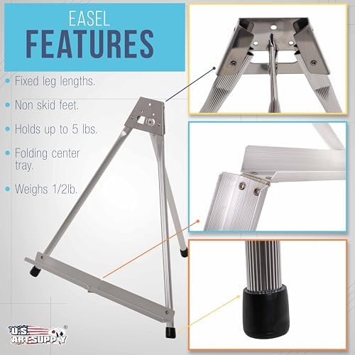 U.S. Art Supply 15" High Aluminum Tabletop Display Easel for Painting | 4-Pack, Adjustable Folding Stand, Portable Art Easel for Displaying Canvas, Whiteboards, Posters, Signs, Pictures, Paintings