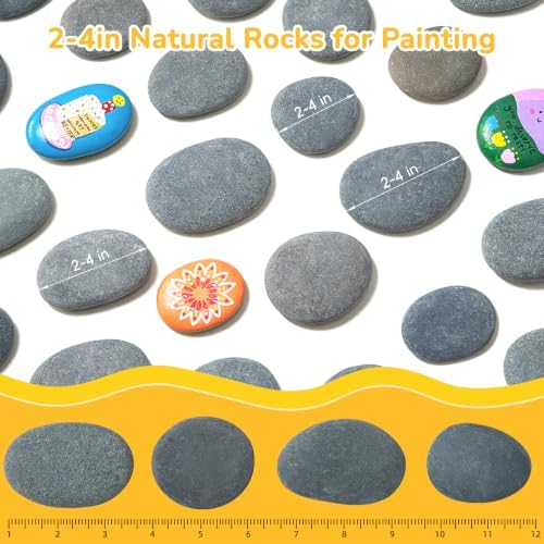 Simetufy 100Pcs 2-4 Inch River Rocks for Painting, Large Flat Smooth Stones