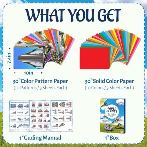 60 Sheets Airplane Origami Paper for Kids, Origami Kit with Instruction