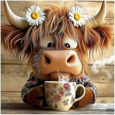 Highland Cow Diamond Art Kits for Adults, Diamond Painting Kits 14x14 Inch | Diamond Painting Kits for Adults Beginners, Gem Art, 5D Full Drill, DIY Arts and Crafts for Gift Home or Decor