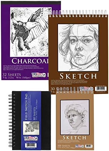 U.S. Art Supply 4-Pad Sketch Book and Drawing Paper Set (242 Sheets) | Sizes (5.5 x 8.5 and 9 x 12 Inch) Spiral Bound, Artist Drawing for Mixed Media