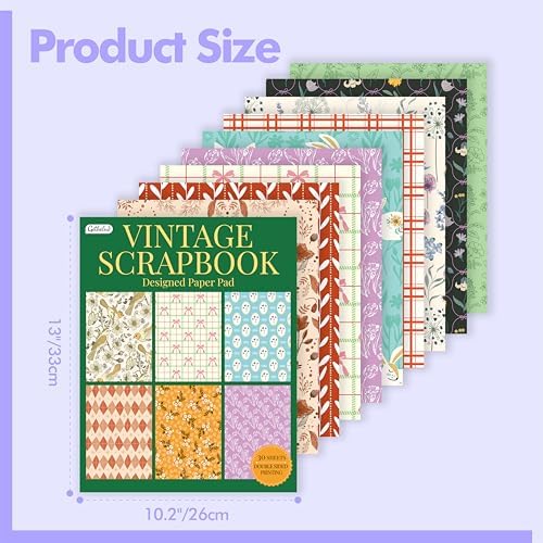30 Sheets Vintage Style Paper Pad, Double-Sided Scrapbook Paper Retro Design with Flowers, Plants & Stripes, Decorative Scrapbooking Supplies For Card Making, Album, Stamping, Background Decoupage
