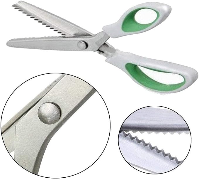 JISTL Green Pinking Shears Comfort Grips Crafts Zig Zag Cut Sewing Scissors,Professional Handheld Dressmaking