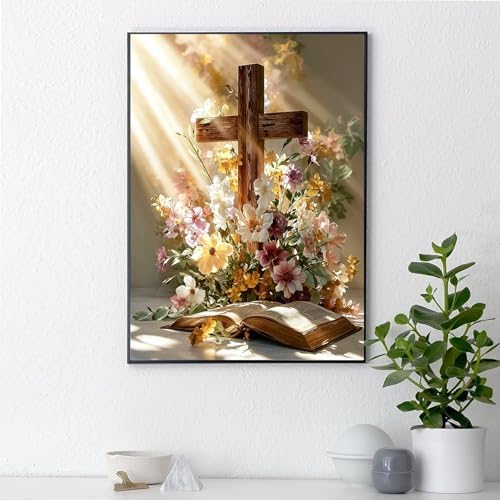 WNPOKN Religious Cross Diamond Art Kits for Adults 12 x 16inch