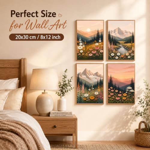 AUKELHJ 4 Pack Framed Paint by Numbers Kit for Adults, Nature, 8x12 inch | Paint by Number for Adults, Beginner Friendly, Framed Canvas, Easel Included, Fun and Relaxing, Gifts Box, Home Wall Decor