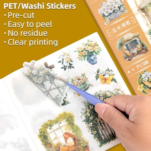 Fleeting Time Theme Sticker Scrapbooking Supplies for Junk Journal, 50 Sheets Washi Stickers - Vintage Journaling Stickers